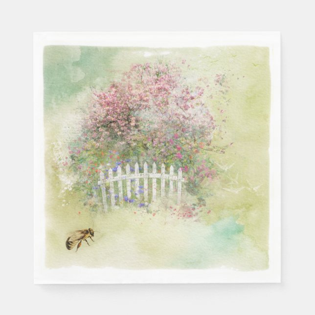 Aquarellblüten und Bienenpapier Napkin Serviette (Vorderseite)