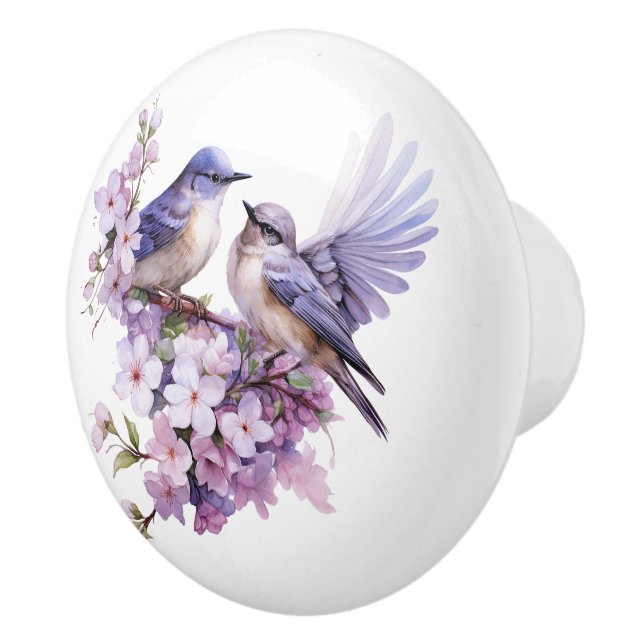 Aquarellblüten und Kirschblüten Keramikknauf (Rechts)