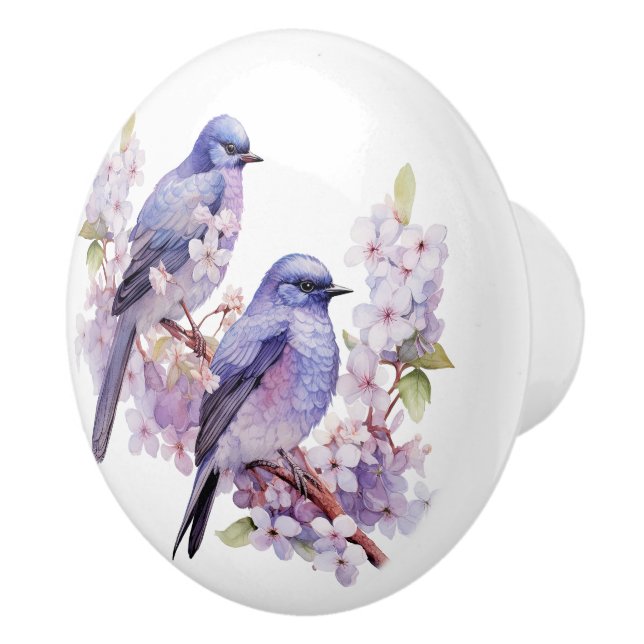 Aquarellblüten und Kirschblüten Keramikknauf (Rechts)