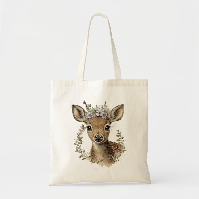 Aquarellblütenbaby Hirsche Niedlich Tragetasche (Vorne)