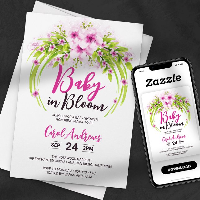 Aquarellblütenbaby in Bloom Baby Dusche Einladung (Von Creator hochgeladen)