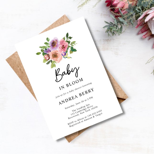Aquarellblütenbaby in Bloom Baby Dusche Einladung (Von Creator hochgeladen)