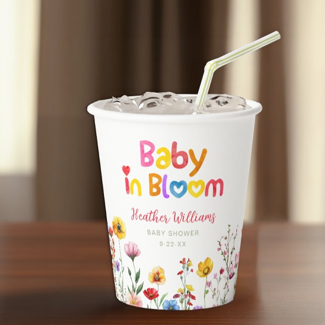 Aquarellblütenbaby in Bloom Baby Duschsäcken Pappbecher (Cute Baby Shower Party Cups)