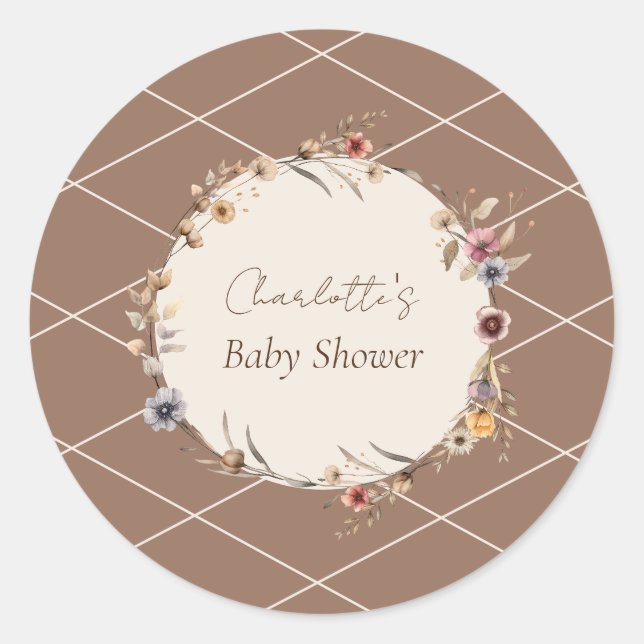 Aquarellblütenbeige Babydusche Umschlag Aufkleber (Vorderseite)