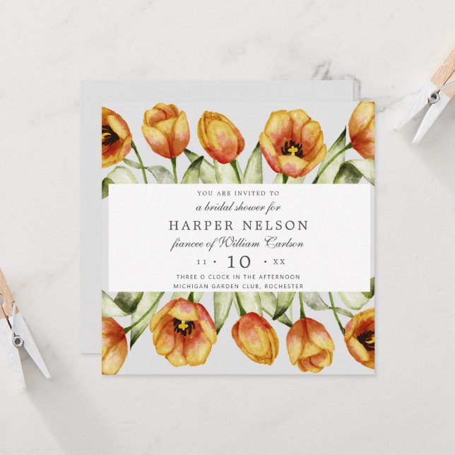 Aquarellblütenblumen Tulpen Brautparty Einladung (Vorderseite/Rückseite Beispiel)