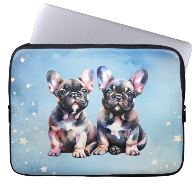 Aquarellblütenblüten, niedliche Welpen Laptopschutzhülle (Vorderseite)