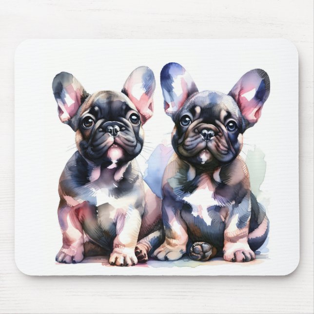 Aquarellblütenblüten, niedliche Welpen Mousepad (Vorne)