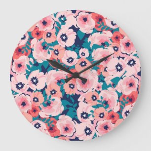 AquarellblütenBouquet: Vintage Peonies. Große Wanduhr