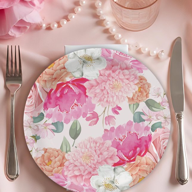 Aquarellblütenbräune im blühenden Brautparty Pappteller (Von Creator hochgeladen)