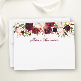 Aquarellblütenburgund Personalisiert Mitteilungskarte