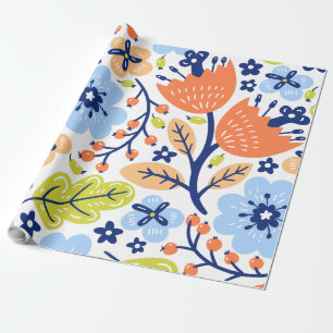 Aquarellblütendrucke in orangefarbenen grünen Foli Geschenkpapier