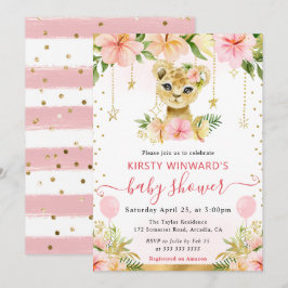 Aquarellblütendusche Lion Cub Babydusche Einladung