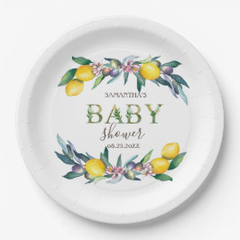 Aquarellblütendusche Olive Baby Pappteller