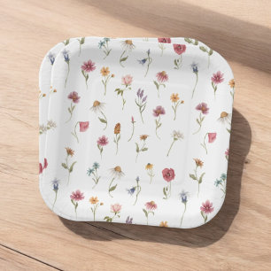 Aquarellblütendusche Wildblume Frühjahr Pa Pappteller