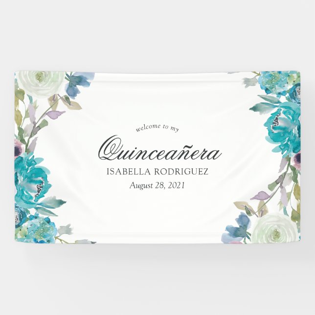 Aquarellblütenfiesta Quinceñera Banner (Horizontal)