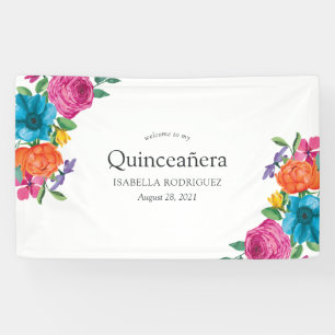 Aquarellblütenfiesta Quinceñera Banner