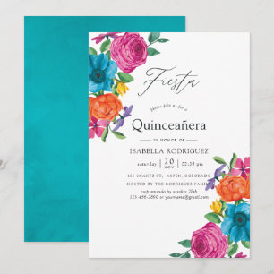Aquarellblütenfiesta Quinceñera Einladung