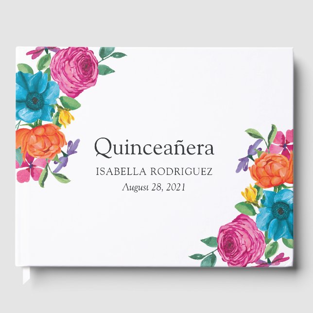 Aquarellblütenfiesta Quinceñera Gästebuch (Vorderseite)
