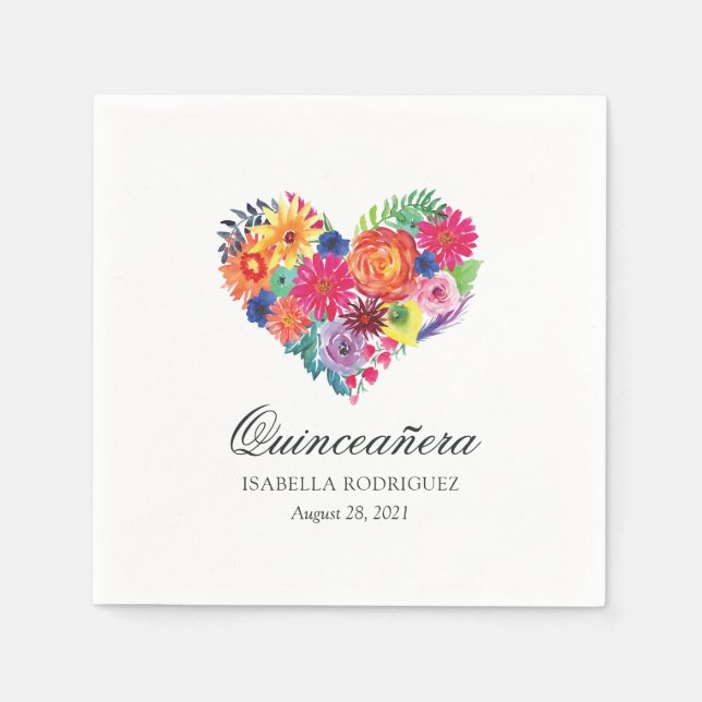 Aquarellblütenfiesta Quinceñera Serviette (Vorderseite)