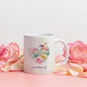 Aquarellblütenherz Hummingbird Grandma Geschenk 2 Zweifarbige Tasse