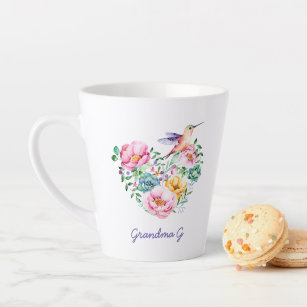 Aquarellblütenherz Hummingbird Grandma-Geschenk Milchtasse
