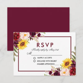 Aquarellblütenhochzeit Burgund RSVP Karte