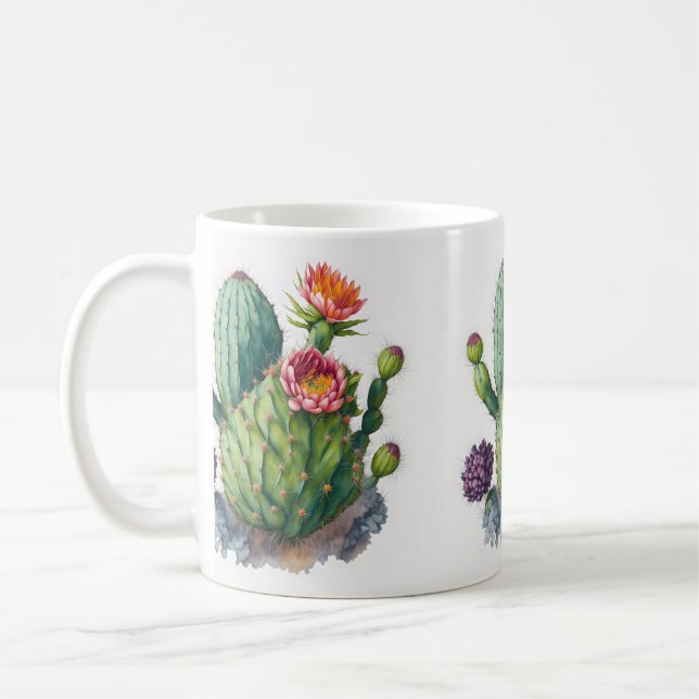 Aquarellblütenkaktus Geschenk für Pflanze Kaffeetasse (Links)
