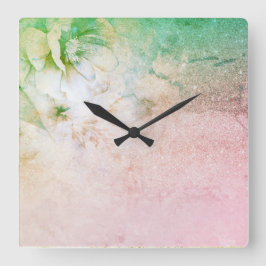 *~* Aquarellblütenpfirsich Rosa Glitzer Celestie Quadratische Wanduhr