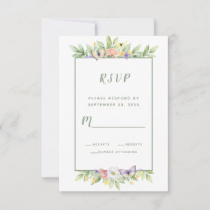 Aquarellblütenschmetterlinge Hochzeitsszenarien RSVP Karte