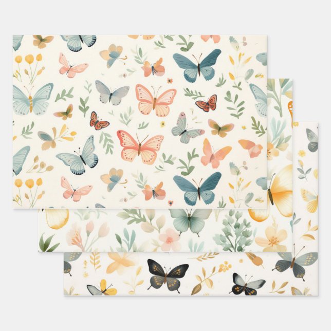 Aquarellblütenschmetterlingsdusche Geschenkpapier Set (Set)