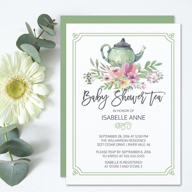 Aquarellblütentee Party Neutrale Babydusche Einladung (Von Creator hochgeladen)
