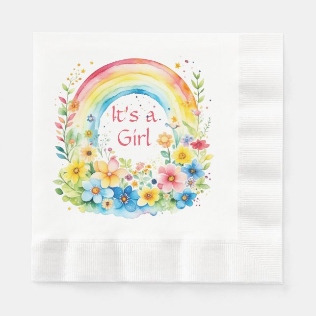 Aquarellbogen und Blume Es ist ein Mädchen Serviette (Vorderseite)