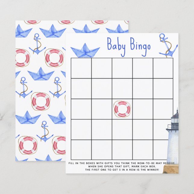 Aquarellboot - Baby Dusche Bingo Spiel (Vorne/Hinten)