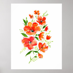 Aquarellbouquet aus Mohnanbau-Blume Poster