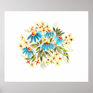Aquarellbouquet, zarte Gänse, kleine Blätter a Poster