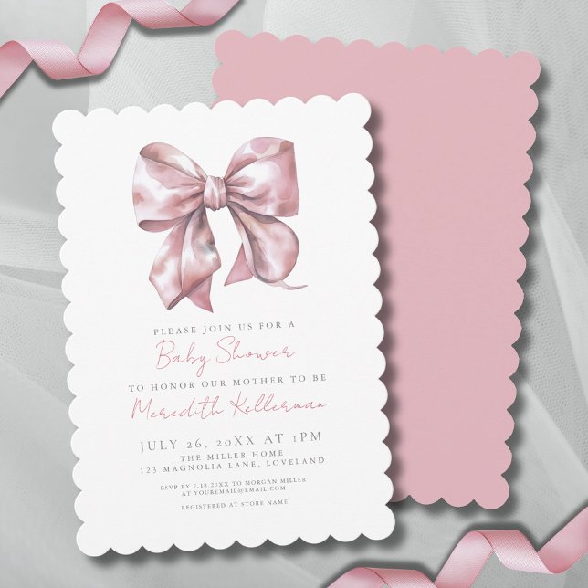 Aquarellbow Pink Babydusche Einladung (Watercolor Bow Pink Baby Shower Invitation)