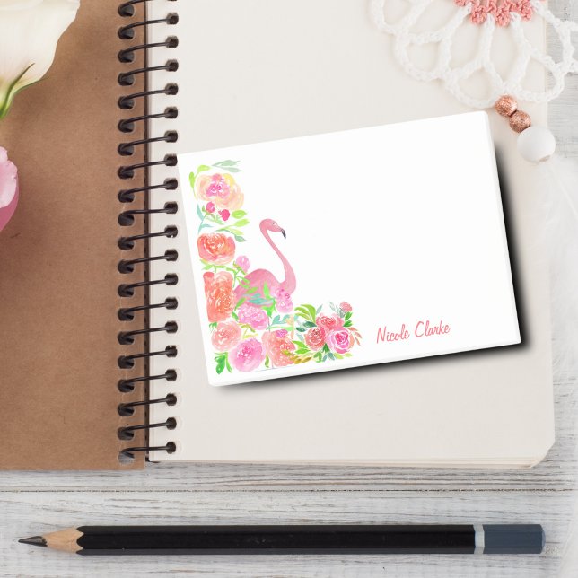 Aquarellbrand mit Personalisierten Rose Post-it Klebezettel (Personalize reminders with Watercolor Flamingo With Roses Post-it Notes.)