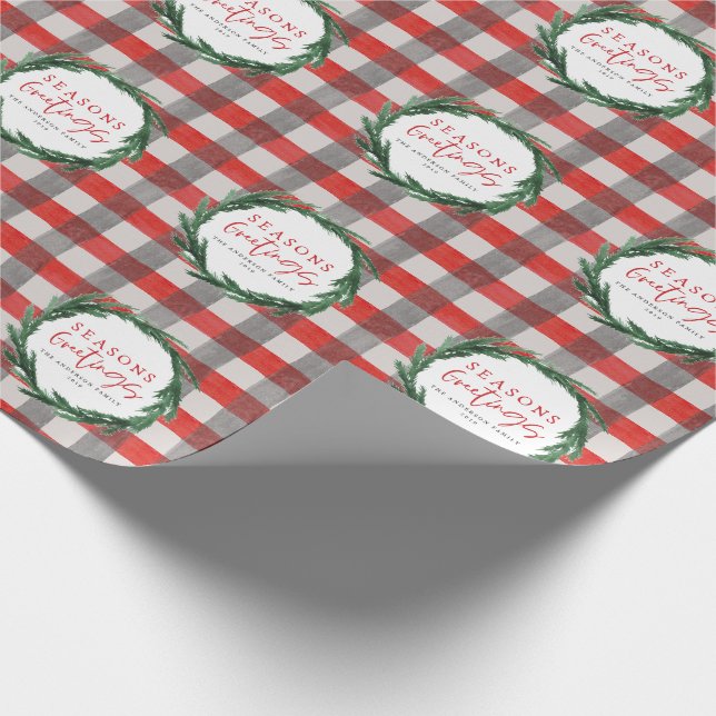 Aquarellbrand und Karo Weihnachtsfeiertag Geschenkpapier (Ecke)