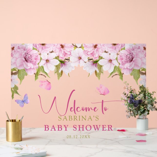 Aquarellbrasse Blossom Babydusche Willkommen Acrylschild (Hochzeit)