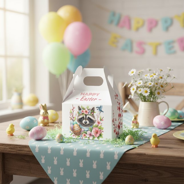 Aquarellbrasse Ostereier Kirschblüten - Geschenkschachtel (Watercolor Raccoon Easter Eggs Cherry Blossoms - Favor Box)