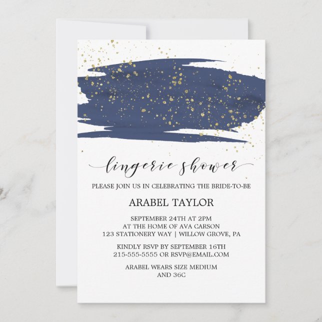 Aquarellbrasse und Gold Sparkle Lingerie Dusche Einladung (Vorderseite)
