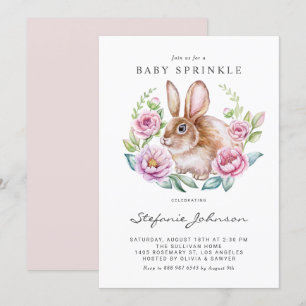 Aquarellbraun Bunny and Pink Blume Baby Sprinkle Einladung
