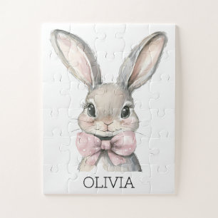 Aquarellbraun Bunny Animal Pink Bow Individuelle N
