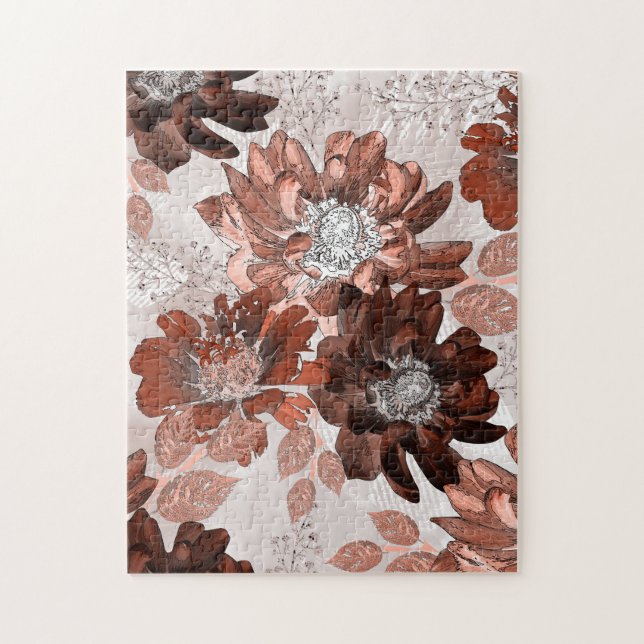 Aquarellbraun graues Blumenmuster. (Vertikal)