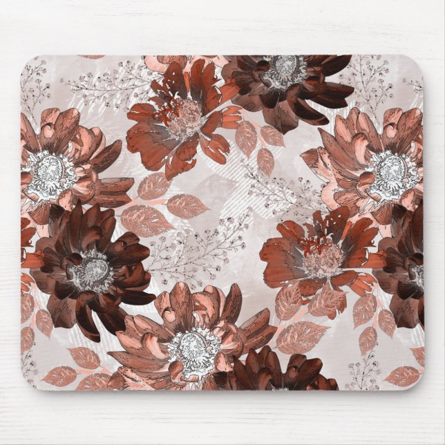 Aquarellbraun graues Blumenmuster. Mousepad (Vorne)