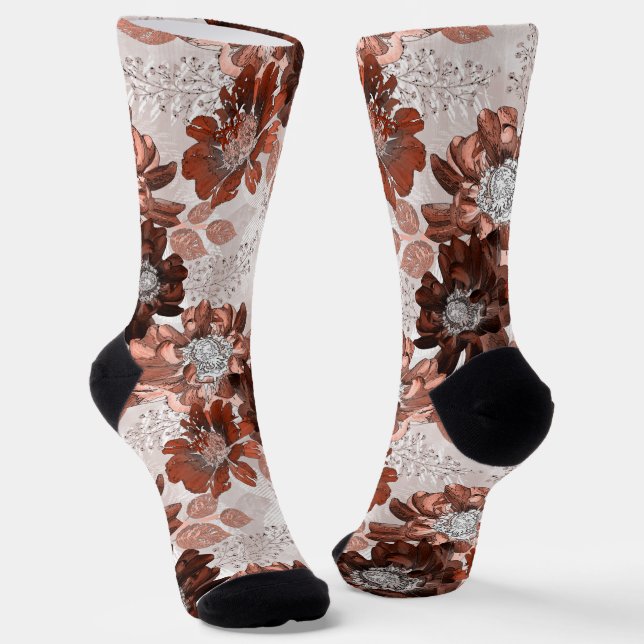 Aquarellbraun graues Blumenmuster. Socken (Gewinkelt)
