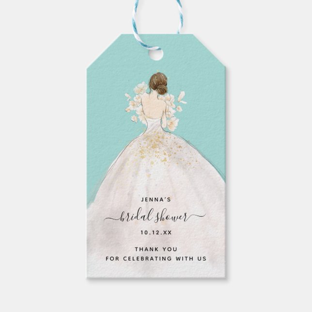Aquarellbraut in Gown Bridal Dusche Einladung Geschenkanhänger (Vorderseite)