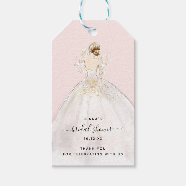 Aquarellbraut in Gown Bridal Dusche Einladung Geschenkanhänger (Vorderseite)