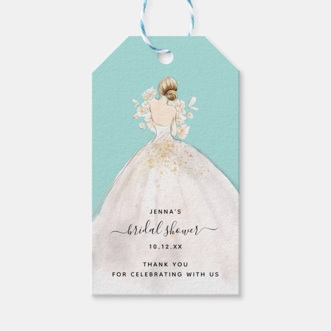 Aquarellbraut in Gown Bridal Dusche Einladung Geschenkanhänger (Vorderseite)