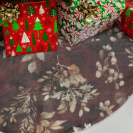 Aquarellbrunnen mit brauner und weißer Burgundy Polyester Weihnachtsbaumdecke
